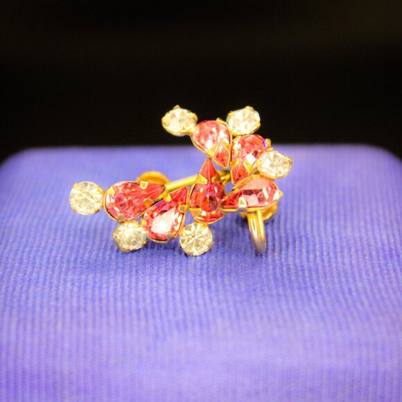 Vintage 1/20 12k Gold Filled Star Art Pink White Rhinestone Screw Back Earrings - Picture 8 of 11